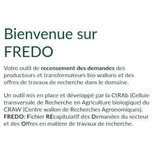 <a href="https://fredo.cra.wallonie.be/" target="_blank">Fredo</a> Fichier REcapitulatif des Demandes du secteur et des Offres en matière de travaux de recherche